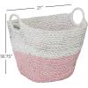 imageDeco 79 Seagrass Handmade Decorative and Functional Storage Basket Large Woven Basket Organizer with Ring Metal Handles Basket for Storage 21quot x 17quot x 19quot BrownWhitePink