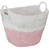 imageDeco 79 Seagrass Handmade Decorative and Functional Storage Basket Large Woven Basket Organizer with Ring Metal Handles Basket for Storage 21quot x 17quot x 19quot BrownWhitePink