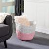 imageDeco 79 Seagrass Handmade Decorative and Functional Storage Basket Large Woven Basket Organizer with Ring Metal Handles Basket for Storage 21quot x 17quot x 19quot BrownWhitePink