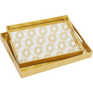 imageCosmoLiving by Cosmopolitan Plastic Geometric Mirrored Tray Set of 2 14quot 16quotW Gold