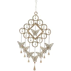 imageDeco 79 Metal Butterfly Windchime with Beads and Cone Bells 15quot x 1quot x 36quot BrassLARGE SIZE