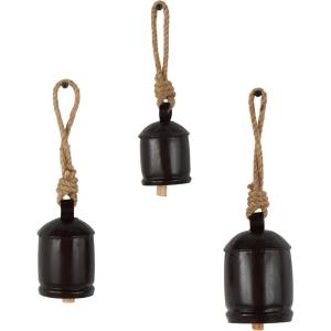 imageDeco 79 Rustic Metal Cowbell Decorative Bells 5quot 4quot 3quotH SilverBlack