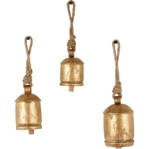 imageDeco 79 Rustic Metal Cowbell Decorative Bells 5quot 4quot 3quotH SilverGold