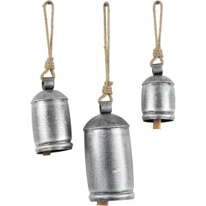 imageDeco 79 Rustic Metal Cowbell Decorative Bells 5quot 4quot 3quotH SilverSilver