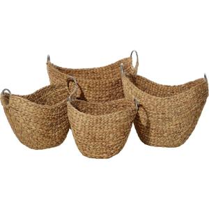 imageDeco 79 Seagrass Handmade Decorative and Functional Storage Basket Large Woven Basket Organizer with Ring Metal Handles Basket for Storage 21quot x 17quot x 19quot BrownBrown