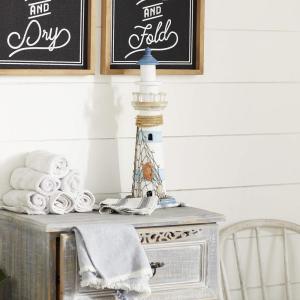 imageDeco 79 Wood Light House Decorative Sculpture Home Decor Statue with Netting Accent Figurine 7quot x 7quot x 16quot White6x6x16  Pack of 8