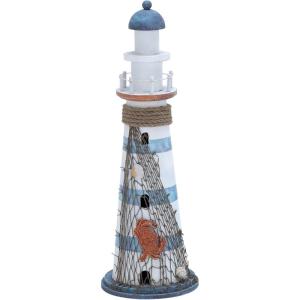 imageDeco 79 Wood Light House Decorative Sculpture Home Decor Statue with Netting Accent Figurine 7quot x 7quot x 16quot WhiteCONVENIENTLY SIZED