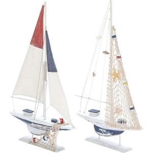 imageDeco 79 Wood Sail Boat Handmade Decorative Sculpture Home Decor Statues set of 2 Accent Figurines 17quot x 3quot x 25quot White22H  13W