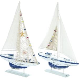 imageDeco 79 Wood Sail Boat Handmade Decorative Sculpture Home Decor Statues set of 2 Accent Figurines 17quot x 3quot x 25quot White25H  17W