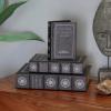imageDeco 79 Wooden Decorative Box Faux Storage Book Book Shaped Boxes with Faux Leather Detailing Set of 3 Decorative Keepsake Boxes 14quot 11quot 9quotH BrownBlack