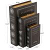 imageDeco 79 Wooden Decorative Box Faux Storage Book Book Shaped Boxes with Faux Leather Detailing Set of 3 Decorative Keepsake Boxes 14quot 11quot 9quotH BrownBlack