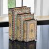 imageDeco 79 Wooden Decorative Box Faux Storage Book Book Shaped Boxes with Faux Leather Detailing Set of 3 Decorative Keepsake Boxes 14quot 11quot 9quotH BrownMulti Colored