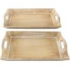 imageDeco 79 Wooden Living Room Decor Tray Ottoman Tray Set of 2 Serving Tray 18quot 12quotW Brown