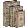 imageDeco 79 Wooden Decorative Box Faux Storage Book Book Shaped Boxes with Faux Leather Detailing Set of 3 Decorative Keepsake Boxes 14quot 11quot 9quotH BrownMulti Colored