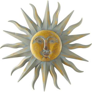 imageDeco 79 Metal Sun Home Wall Decor Indoor Outdoor Distressed Wall Sculpture with CopperLike Accents and Grooves Wall Art 35quot x 1quot x 35quot GoldGold