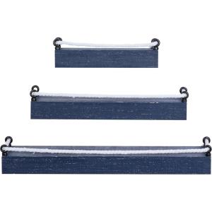 imageDeco 79 Wood 3 Shelves Wall Shelf with Knotted Rope Set of 3 32quot 25quot 17quotW Blue