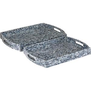 imageDeco 79 Wood Tray with Slot Handles Set of 2 20 18W BlueTray