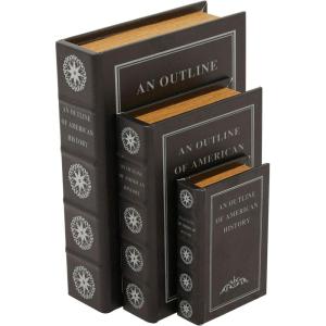 imageDeco 79 Wooden Decorative Box Faux Storage Book Book Shaped Boxes with Faux Leather Detailing Set of 3 Decorative Keepsake Boxes 14quot 11quot 9quotH BrownBlack