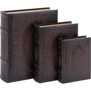 imageDeco 79 Wooden Decorative Box Faux Storage Book Book Shaped Boxes with Faux Leather Detailing Set of 3 Decorative Keepsake Boxes 14quot 11quot 9quotH BrownDark Brown