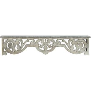 imageDeco 79 Wooden Scroll 1 Shelf Wall Shelf with Gray Distressing 48quot x 8quot x 10quot Beige