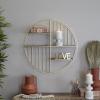 imageDeco 79 Metal Geometric Wall Shelf Circle with 3 Wood Shelves and Linear Rods 28quot x 7quot x 28quot Gold
