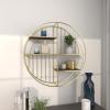 imageDeco 79 Metal Geometric Wall Shelf Circle with 3 Wood Shelves and Linear Rods 28quot x 7quot x 28quot Gold