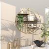 imageDeco 79 Metal Geometric Wall Shelf Circle with 3 Wood Shelves and Linear Rods 28quot x 7quot x 28quot Gold