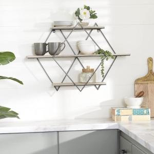 imageDeco 79 Metal 3 Shelves Wall Shelf 37quot x 6quot x 26quot GoldBrown