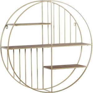 imageDeco 79 Metal Geometric Wall Shelf Circle with 3 Wood Shelves and Linear Rods 28quot x 7quot x 28quot Gold