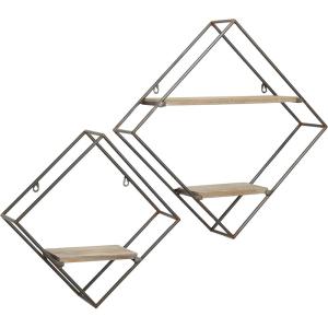 imageDeco 79 Metal Diamond 3 Shelves Wall Shelf Set of 2 12quot 16quotH Black