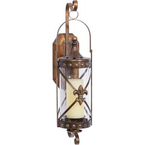 imageDeco 79 Metal Fleur De Lis Wall Sconce Suspended Studded with Scroll Details 7quot x 6quot x 20quot Bronze