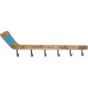 imageDeco 79 Wood Hockey Stick 6 Hangers Wall Hook 40quot x 2quot x 11quot Brown
