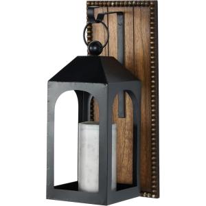 imageDeco 79 Wood Wall Sconce with Suspended Black Metal and Glass Holder 6quot x 6quot x 23quot BrownBlack