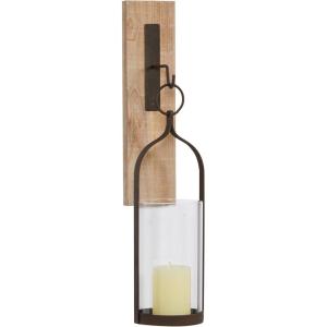 imageDeco 79 Wood Wall Sconce with Suspended Black Metal and Glass Holder 6quot x 6quot x 23quot BrownBrown