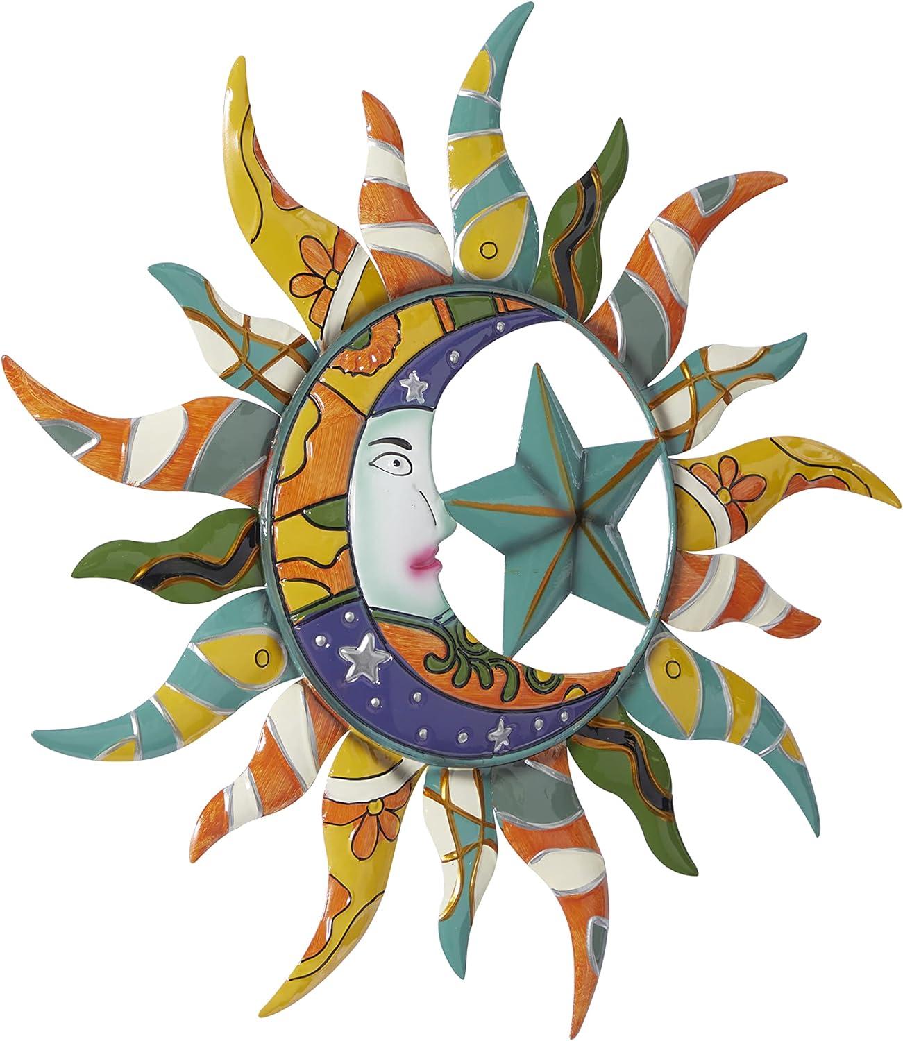 Deco 79 Metal Sun and Moon Indoor Outdoor Abstract Patterned Wall Decor ...