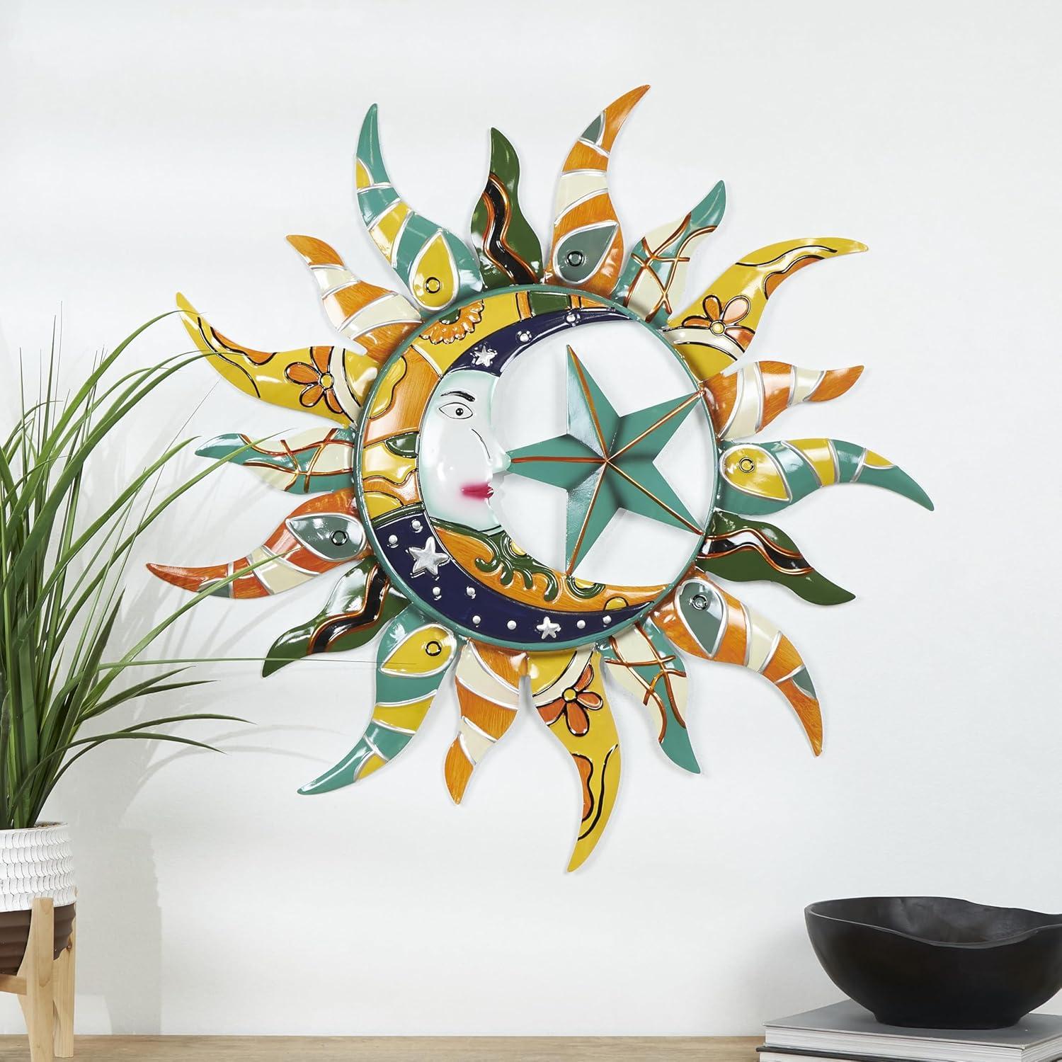 Deco 79 Metal Sun and Moon Indoor Outdoor Abstract Patterned Wall Decor ...