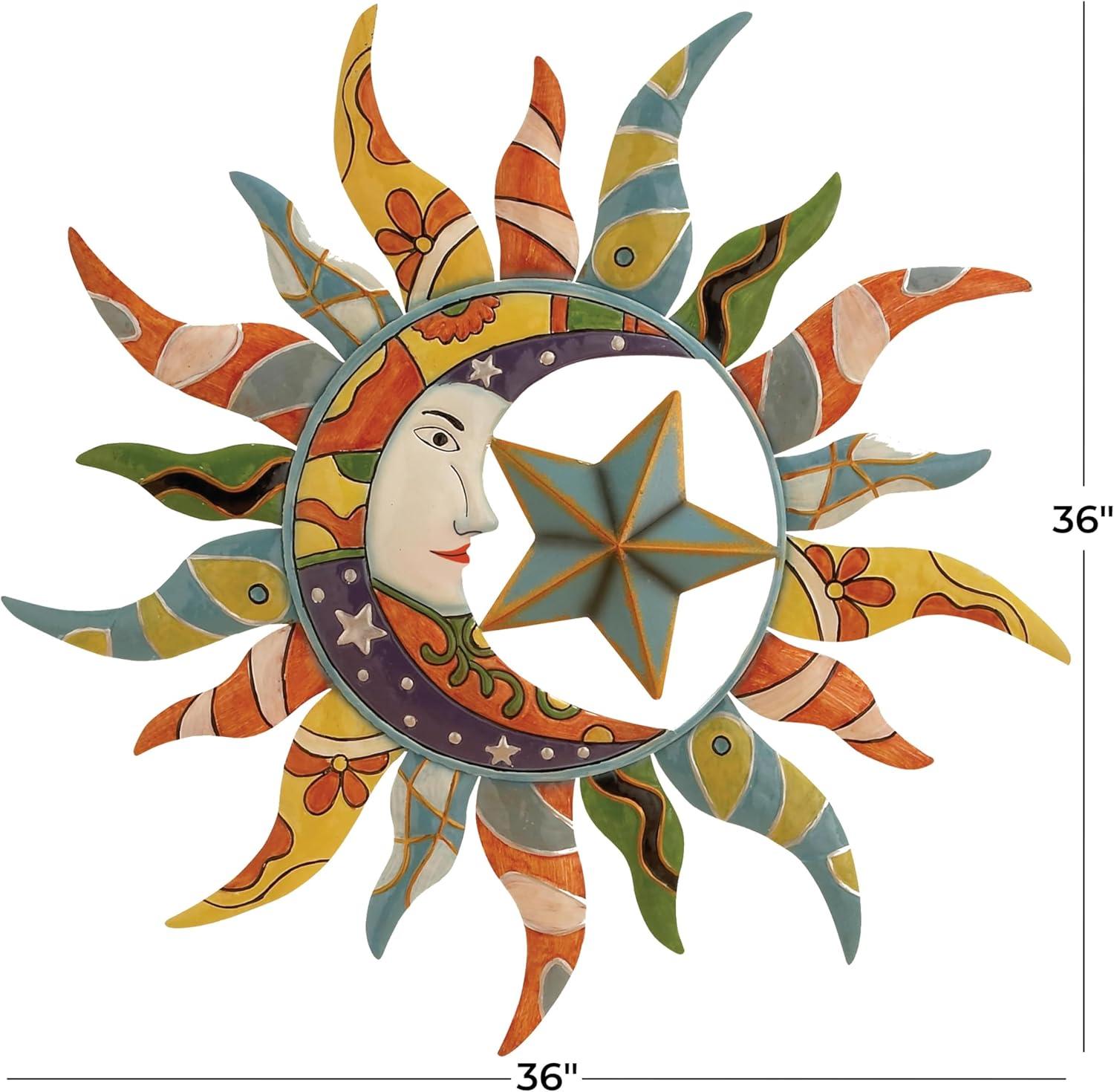 Deco 79 Metal Sun and Moon Indoor Outdoor Abstract Patterned Wall Decor ...