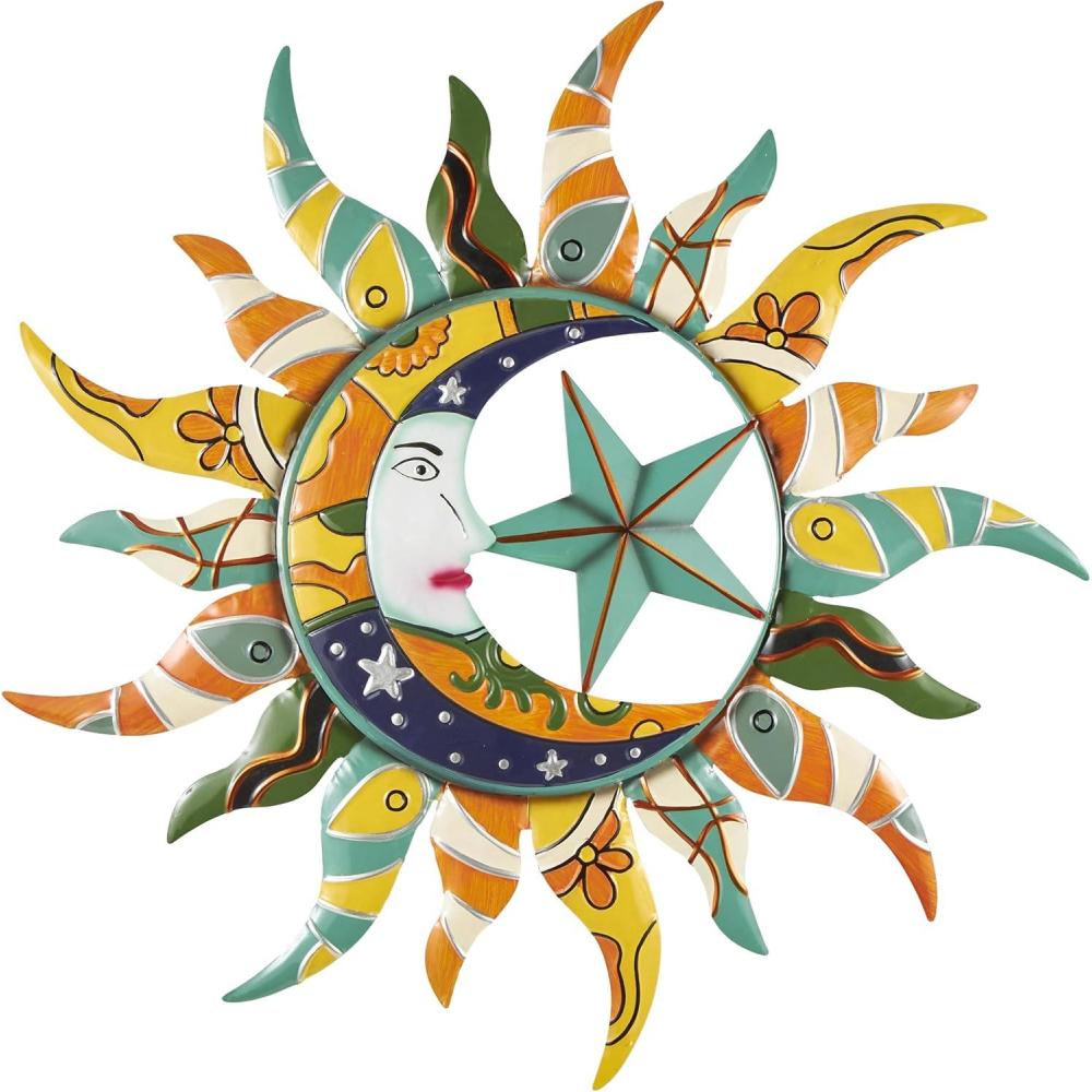 Deco 79 Metal Sun and Moon Indoor Outdoor Abstract Patterned Wall Decor ...