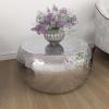 imageDeco 79 Aluminum Metal Living Room Coffee Table Drum Shaped Table with Hammered Design Center Table 30quot x 30quot x 14quot SilverSilver