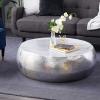 imageDeco 79 Aluminum Metal Living Room Coffee Table Drum Shaped Table with Hammered Design Center Table 30quot x 30quot x 14quot SilverSilver