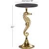 imageDeco 79 Aluminum Metal Sea Horse Side End Accent Table End Table with Black Marble Table Top Side Table 13quot x 13quot x 25quot Gold