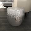 imageDeco 79 Aluminum Metal Side End Accent Table Drum Shaped End Table with Hammered Design Side Table 14quot x 14quot x 16quot SilverAccent Table