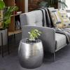 imageDeco 79 Aluminum Metal Side End Accent Table Drum Shaped End Table with Hammered Design Side Table 14quot x 14quot x 16quot SilverAccent Table