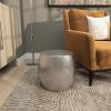 imageDeco 79 Aluminum Metal Side End Accent Table Drum Shaped End Table with Hammered Design Side Table 14quot x 14quot x 16quot SilverAccent Table