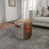 imageDeco 79 Canvas Pouf with Leather Accents 17quot x 17quot x 19quot Brown
