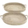 imageDeco 79 Dried Plant Handmade Tray with Metal Rim Set of 2 27quot 26quotW BrownBrown