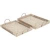 imageDeco 79 Dried Plant Handmade Tray with Metal Rim Set of 2 27quot 26quotW BrownLightbrownBlack
