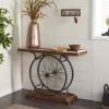 imageDeco 79 Industrial Wood and Metal Wheel Console Table 39quot x 25quot x 12quot BrownBlackBrown