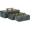 imageDeco 79 Marble Decorative Box Decorative Keepsake Boxes with Aluminum Bar Handles Set of 3 Storage Boxes 12quot 10quot 8quotW BlackGreen