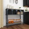 imageDeco 79 Metal Arched 2 Shelf 4 Cubby Console Table with Brown Wood Shelves 47quot x 16quot x 41quot BlackBlack